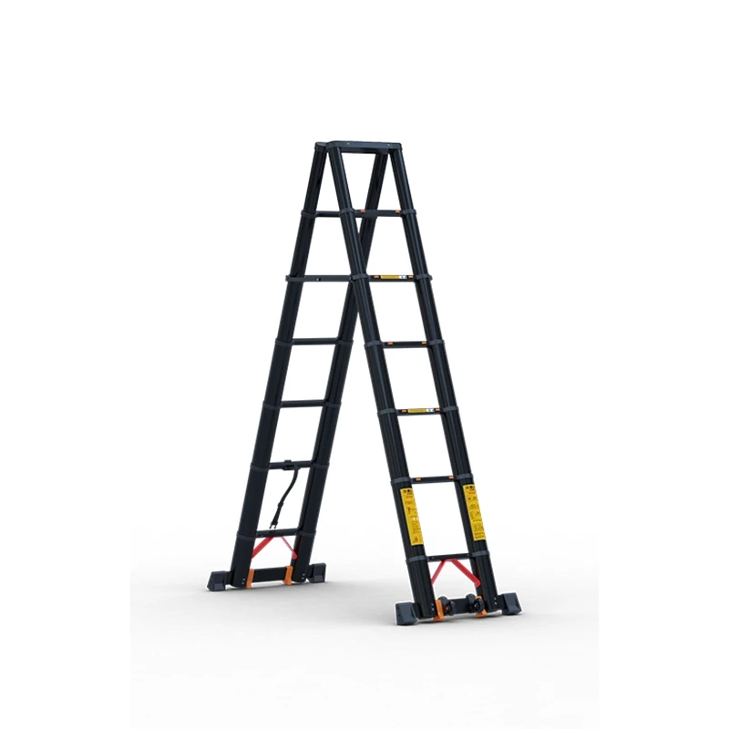 Two side foldable adjustable telescopic folding step ladder Black King Kong herringbone ladder telescopic aluminium ladder