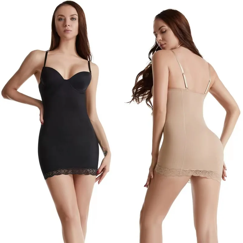 Sexy Black Full Slips Dress Women Shapewear Control Slip Dress Butt Lifter Push Up Slimming Underwear Dress Female
