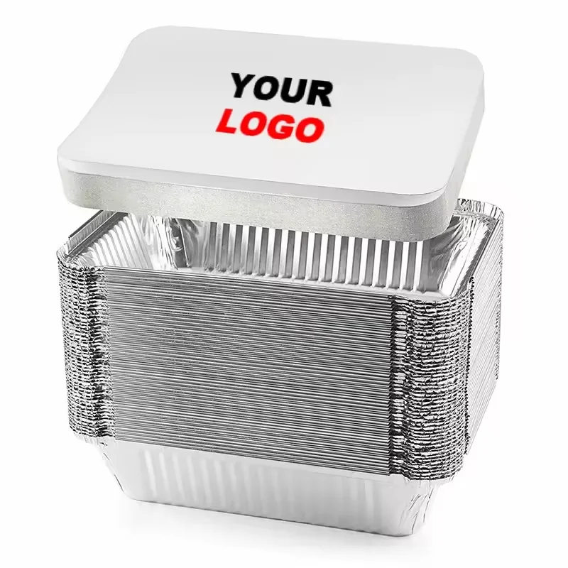 OEM logo aluminum foil food container food packaging disposable small aluminum foil tray with lid fast food bento box
