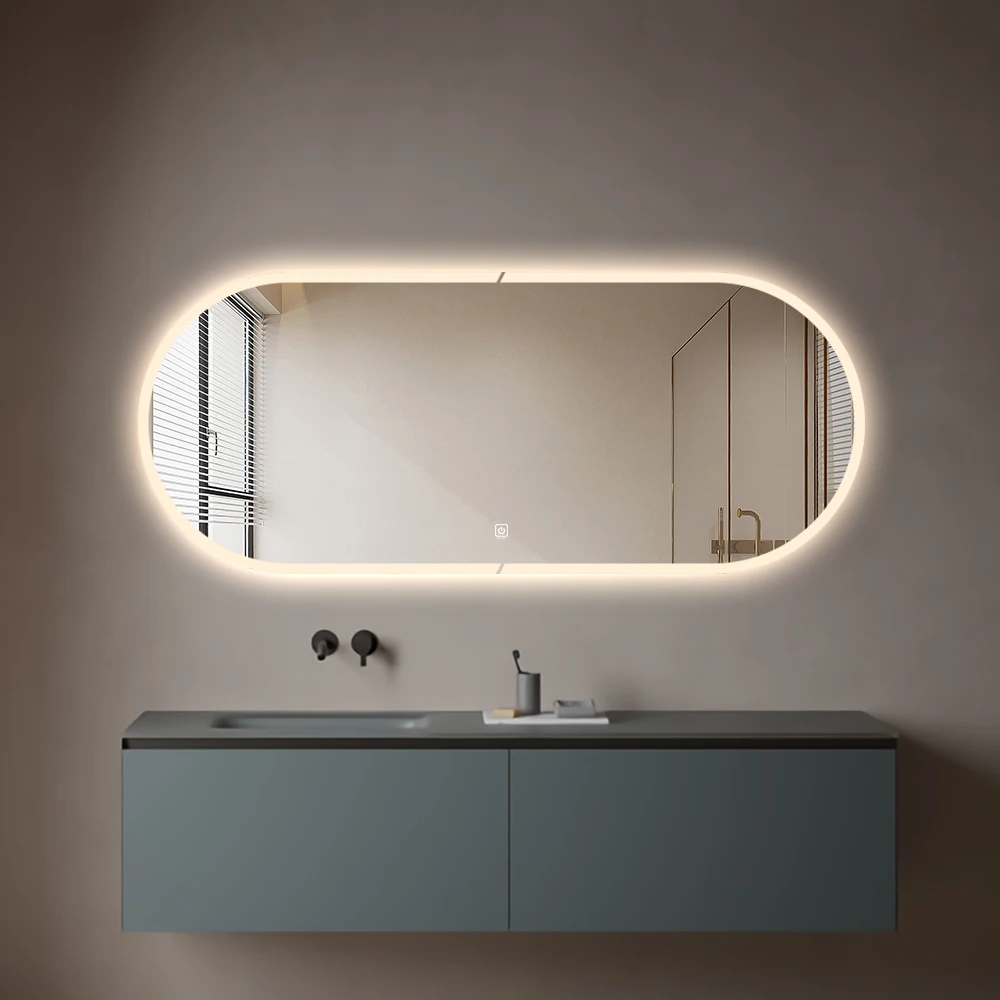 New design smart bath mirrors with lights bathroom makeup mirror with time display