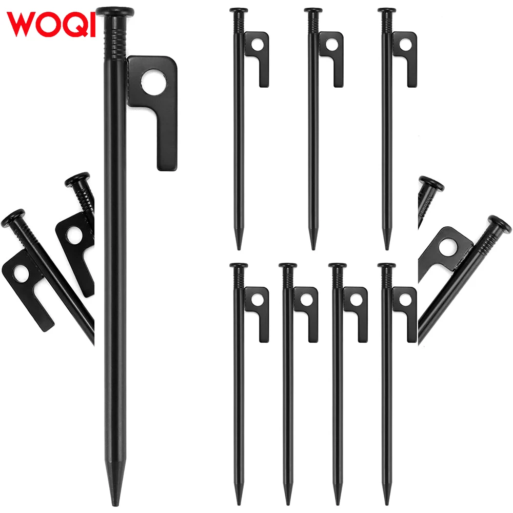 WOQI durable high-strength perforated black ground pile tent nails for outdoor camping and hiking tents