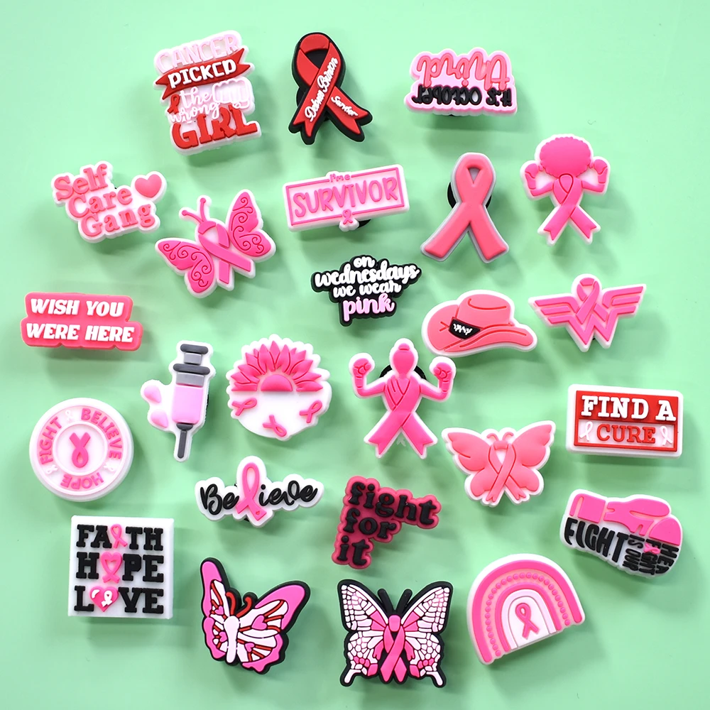 Fight Cancer Clog Charms Breast Cancer Awareness Clog Charms Bulk Pink Ribbon Shoe Charms For Clog