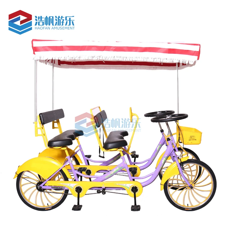 High-Carbon Steel Row Quad Bike 4 Person Tandem Bicycle With Waterproof Sun Awning