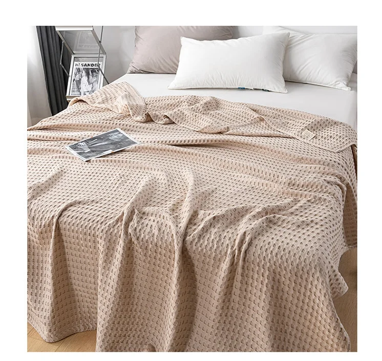 Customization Soft Solid Color Home Decor Woven Plaid Summer Cool Muslin 100% Cotton Gauze Waffle Throw Blankets