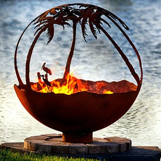 Large Customized Corten Steel Metal Sphere Outdoor Fire Pit