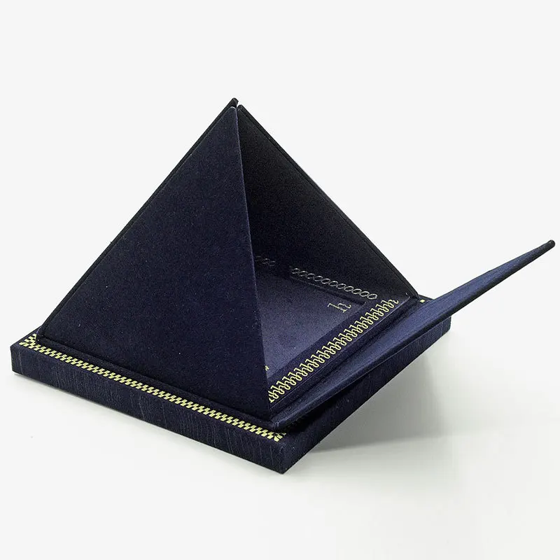 2024 Brand Logo Jewelry Box Customized Folded Fabric Material  Gold Foil Stamping Logo Pyramid Egypt Style Box Rind Box