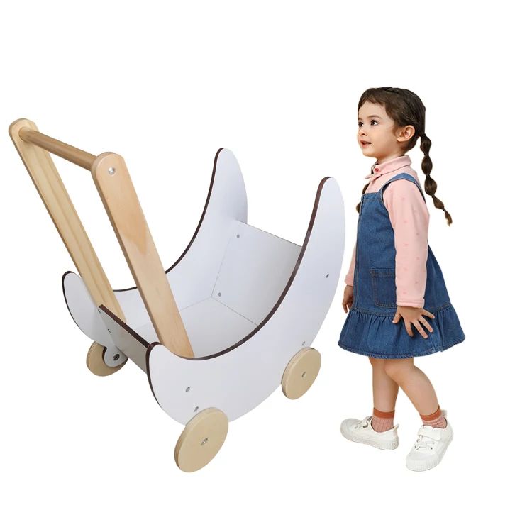 2023 New Style custom made Wagon Toy Walkers Sturdy Construction Wooden Doll Toy Pram