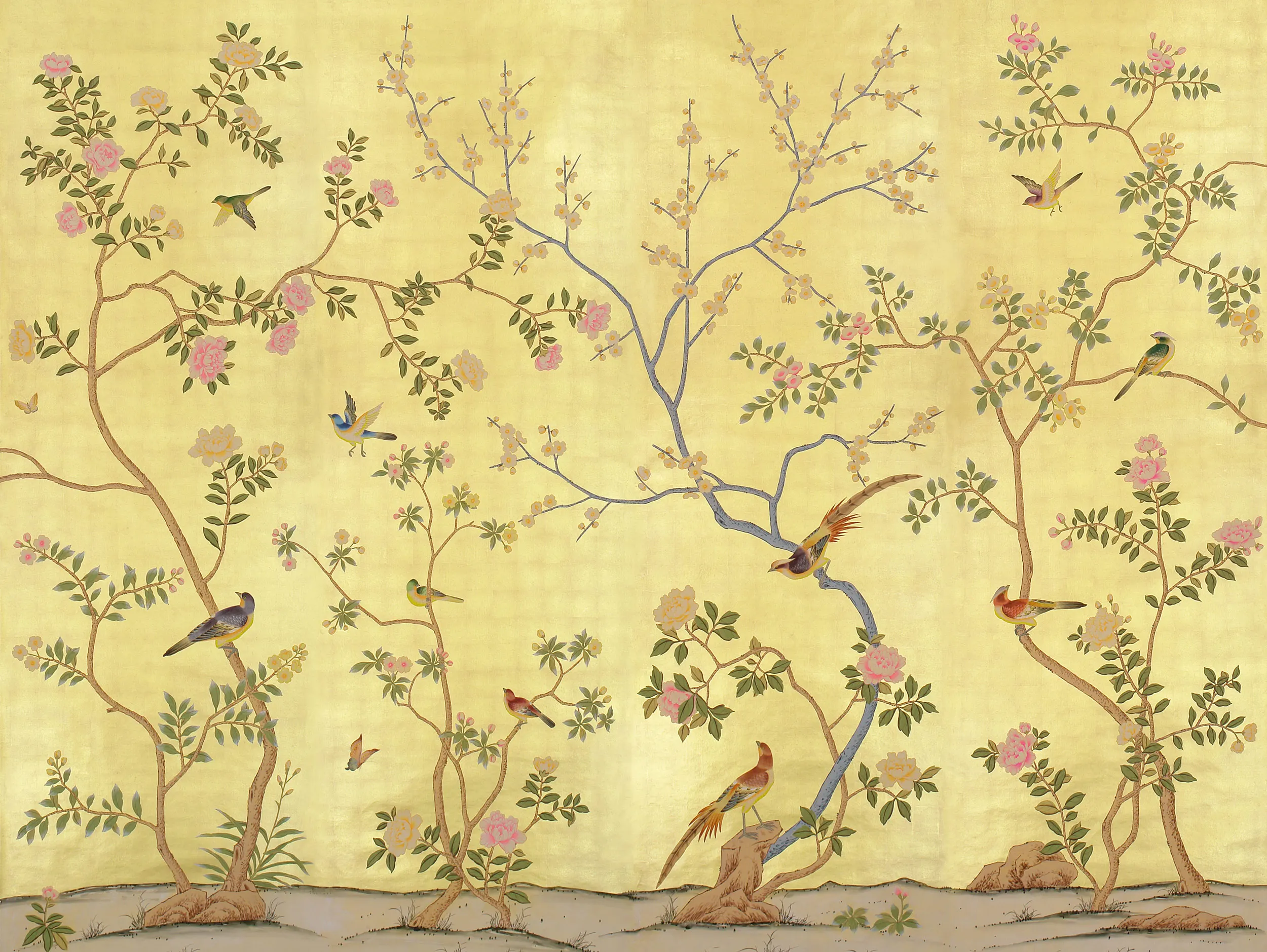 hand painted silk wallpaper by ROYI ART embroidered wallpaper chinoiserie silk wallpaper