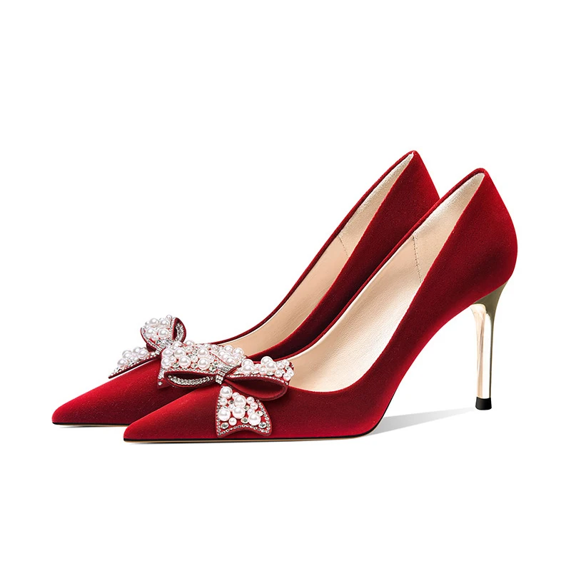 Luxury atmosphere wedding party ladies high-heeled dress shoes summer stiletto red high-heeled shoes
