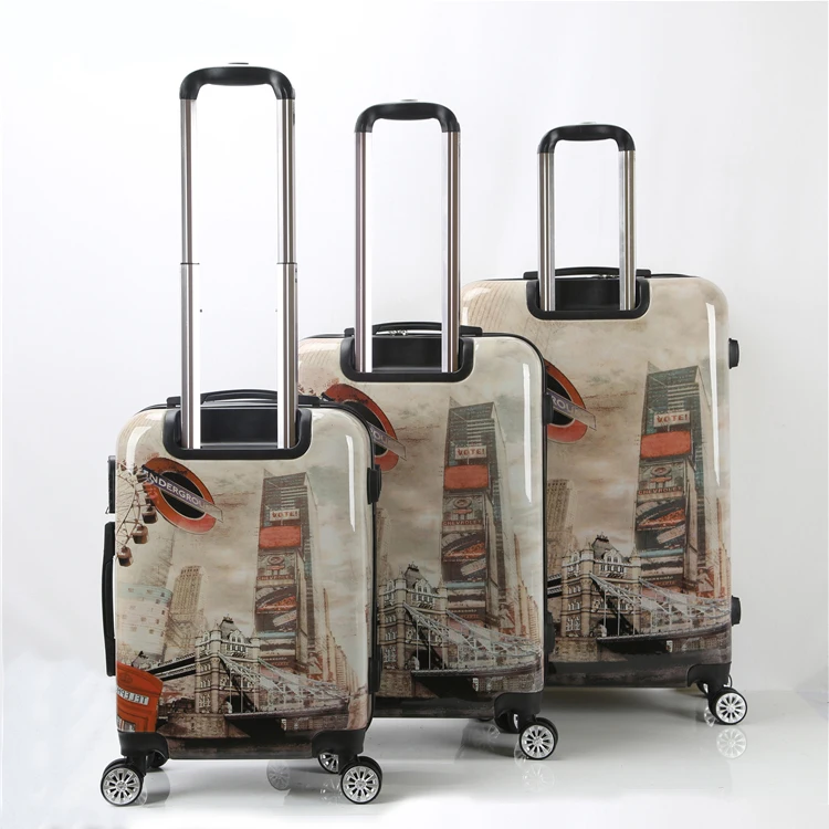 Shining pc film full printed luggage cover travel suitcase trolley bags set