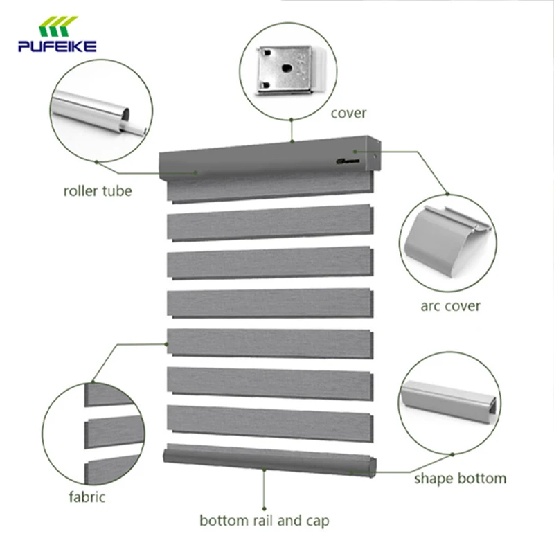Zebra Blinds Smart Window Curtains French Design Polyester Roller Slats Office Privacy Manufactured Hotels Commercial Venetian