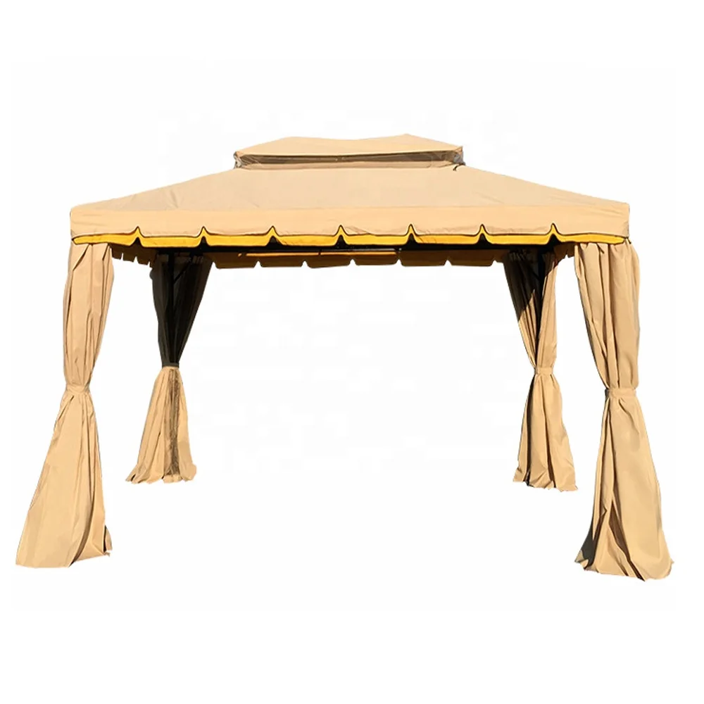 Outdoor Patio Canopy Gazebo with Polyester Curtains and Air Venting Netted Screens