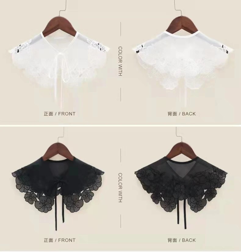 custom Clothing accessories neck white embroidered flower designs elegant women girls detachable lace shawl fake collar