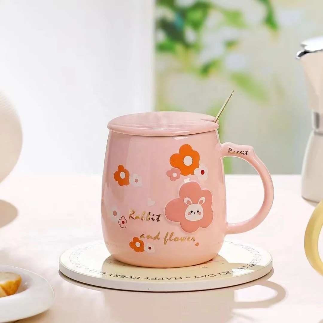 Hot Seller High Beauty Cute Ceramic Cup With Lid And Handle For Milk And Coffee Mug