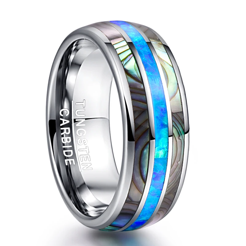 Blue Opal Tungsten Carbide Rings Inlaid Natural Shells Anniversary Party Jewelry Gift