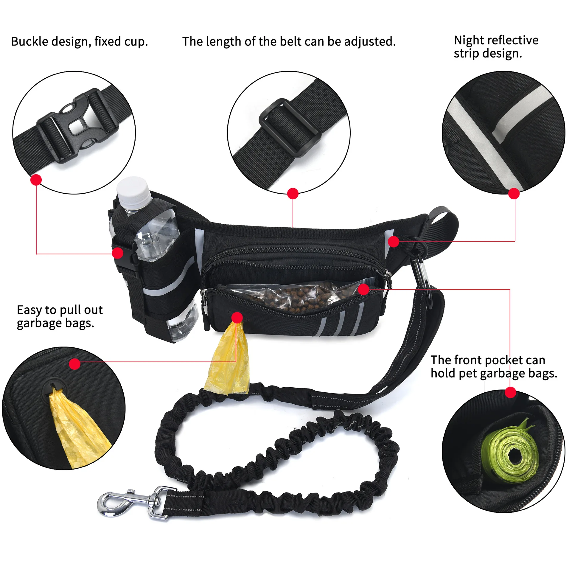 Outdoor Running Fitness Pet Walking Fanny Pack With Stretch Dog Leash Phone Multi-functional Waist Bag