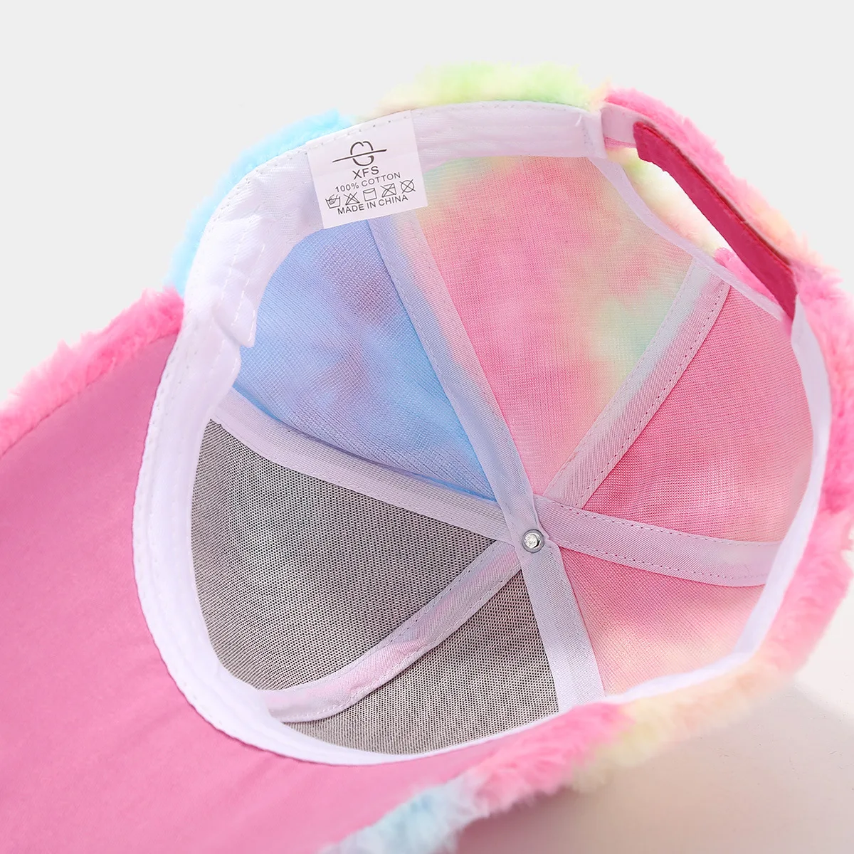 new designer women faux fur winter hats wholesale fashion rainbow color tie-dyed polyester 6-panel baseball cap custom