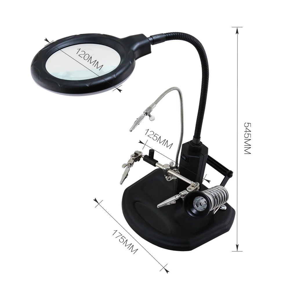 BST-308L  Soldering Iron Station Stand With Welding Magnifying Glass Clip Clamp Third Hand Helping Desktop Magnifier