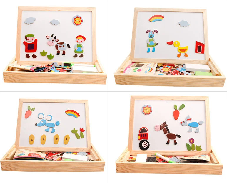 
promotional double sided whiteboard wooden toys educational with box 
