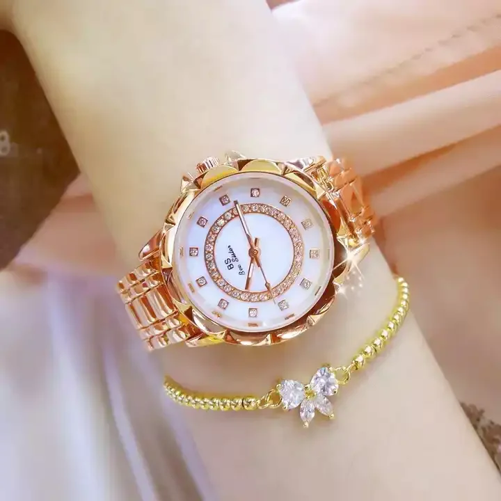 Bee Sister FA 1506 Diamond Women Top Brand Watch Dress Business Elegant Ladies Watches Clock  Gold Quartz Steel Wrist Watches