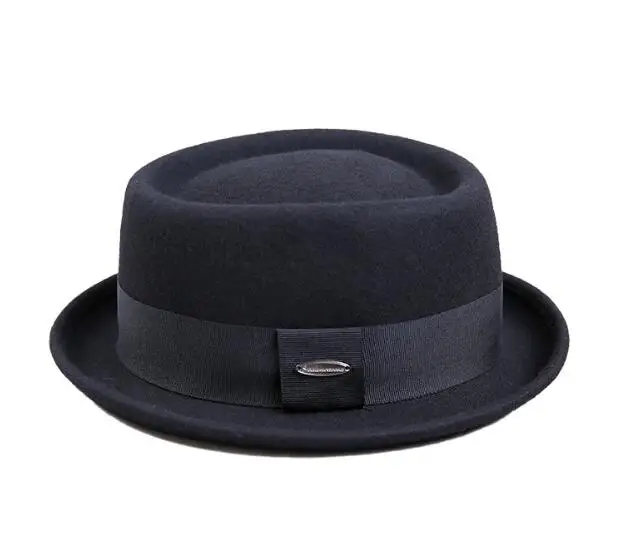 Top Sale New Elegant Vintage Pork Pie Homburg Hat Europe 100 Wool Fedora Hat