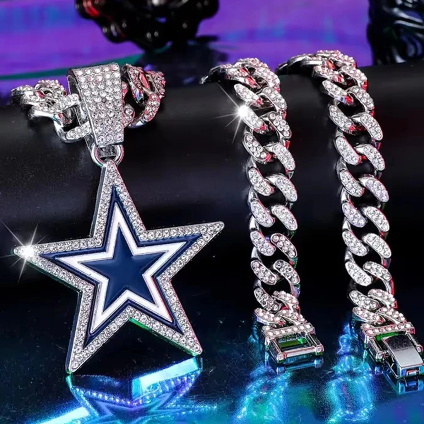 Hip Hop Sparkling Pentagram Pendant Necklace Personality Upscale for Daily Party Music Festival Wear Cool Jewelry