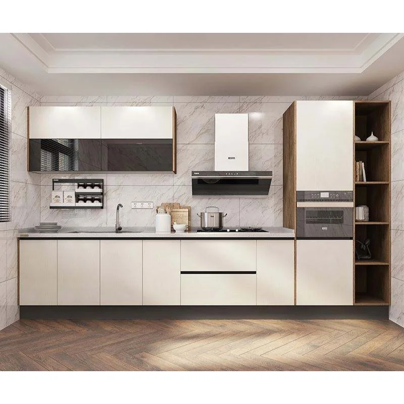 OPPEIN Custom Kitchen Full Set Furniture Cabinet Set Grey White Prefabricated Plywood Pvc Kitchen Cabinets