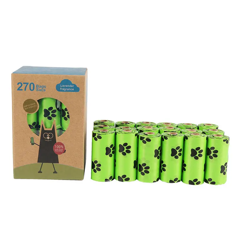 Eco-Friendly Compostable Degradable Dog Poop Bag Waste Bag Pet Cleaning Bag 18 Rolls Per Box Lavender Scented