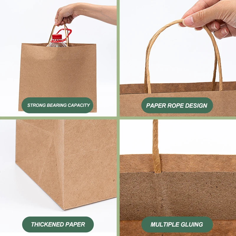 Wholesale Custom Logo Kraft Paper Bag Packaging Brown White Black Promotional Shopping Garment Food Take Away Bags With Handle