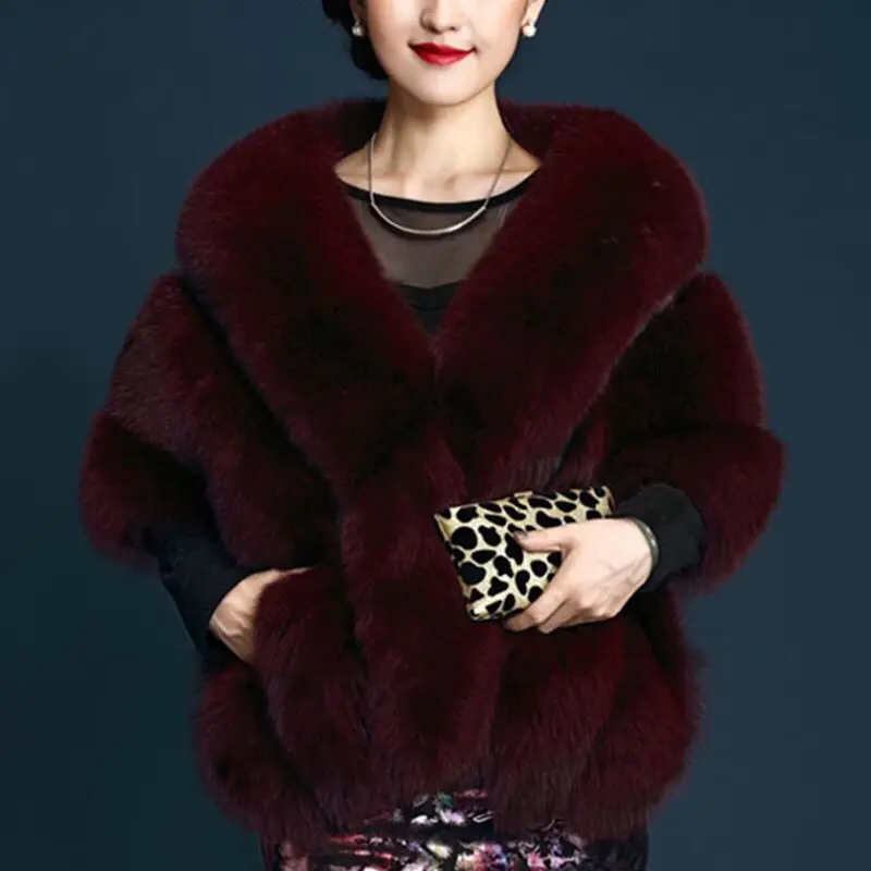 Wholesale Winter Warm Fox Fur Poncho Faux Fur Shawl Luxury Scarves For Women