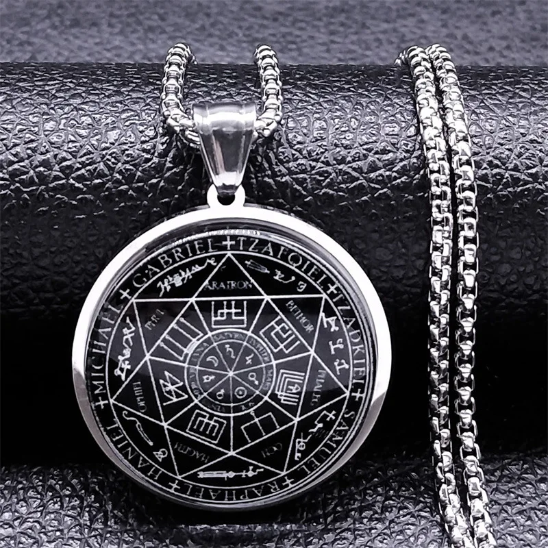 Order of the Seven Angels Stainless steel glass Solomon Talisman Protective Jewelry medallion necklace