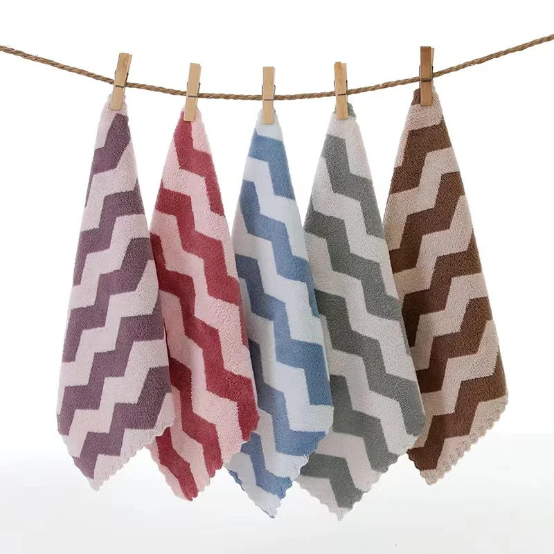 Jacquard Microfiber Hand Towel 30*30cm Coral Velvet Floral Pattern Striped Small Square Face for Kids and Adults at Home