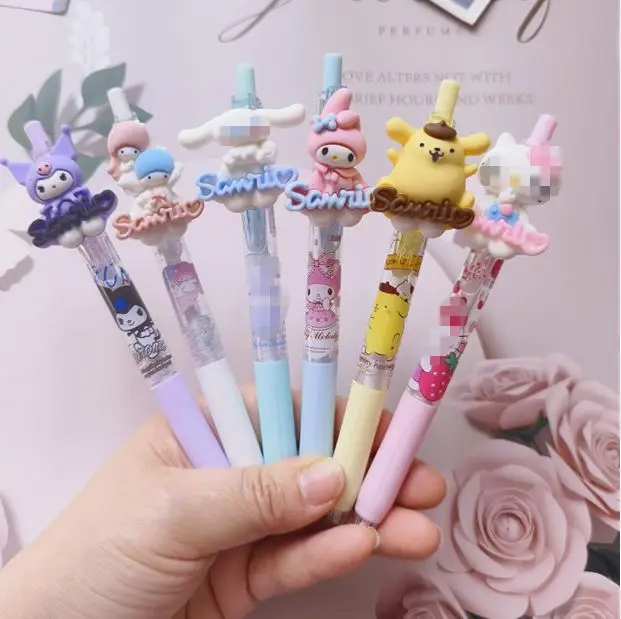 SS 6PCS Set Kawaii Sanrioed Roller Ball Pen Cartoon Anime Stationery Kuromi My Melody 0.5MM Black Student Use
