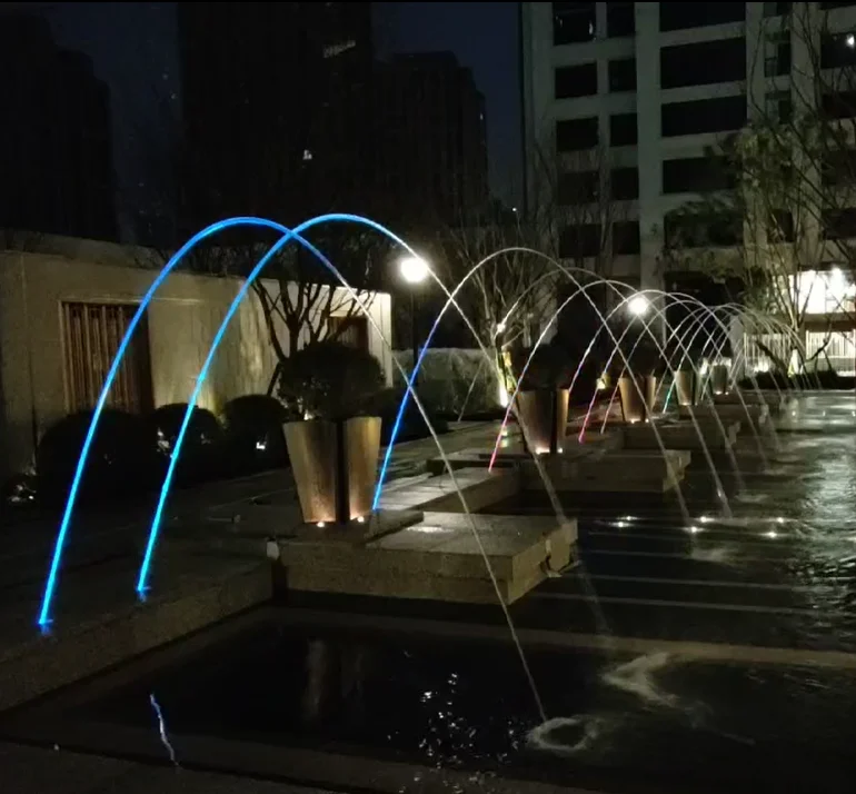Outdoor Laminar Jet Water Fountains Music Water Jumping Bright Fountain RGB Lighted Effect