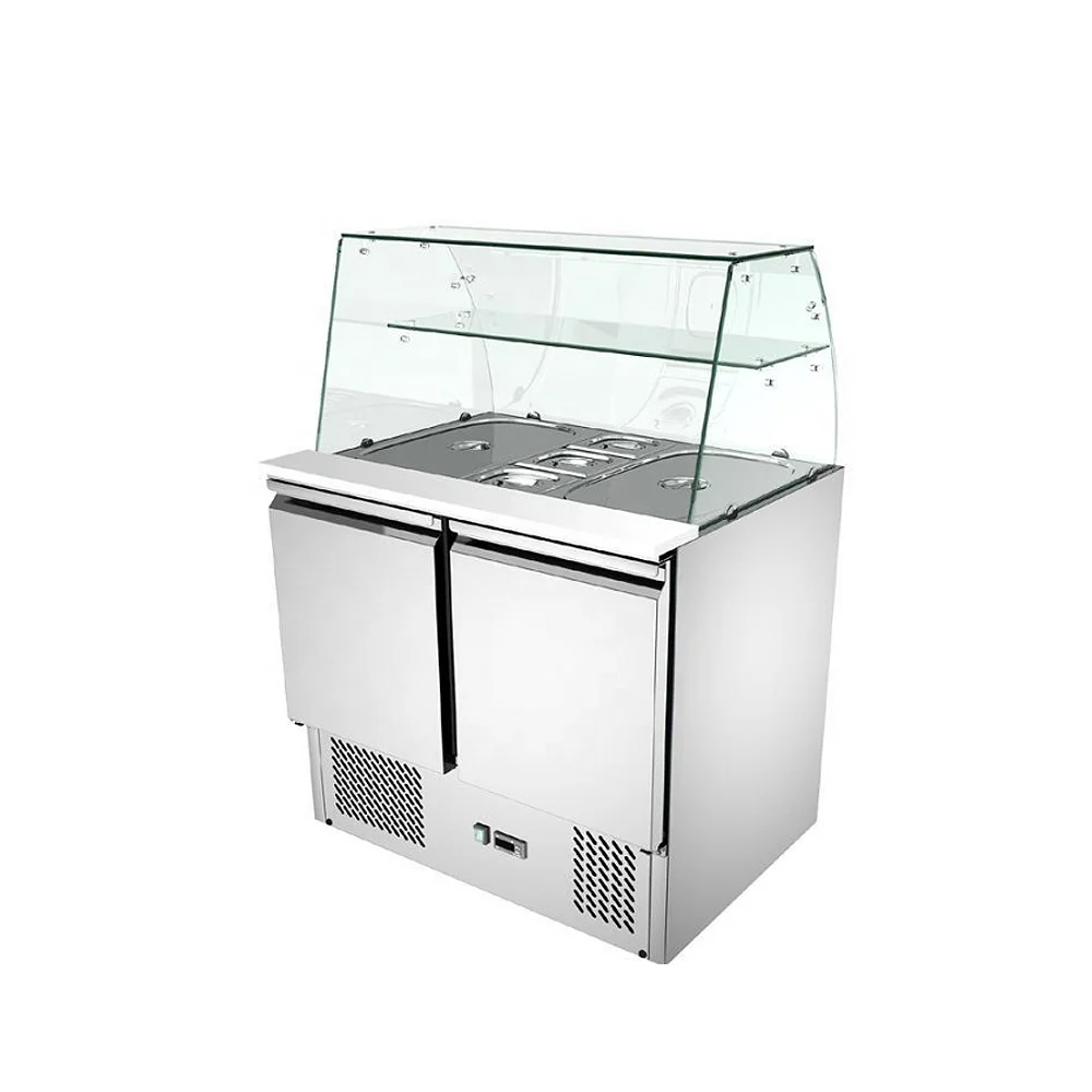 CE commercial restaurant refrigerated salad bar 390L 3 door saladette fridge