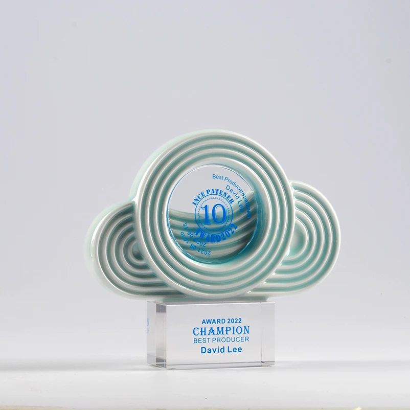 Jadevertu new design patent ceramic crystal trophy cloud trophy for SPECIAL corporate souvenir