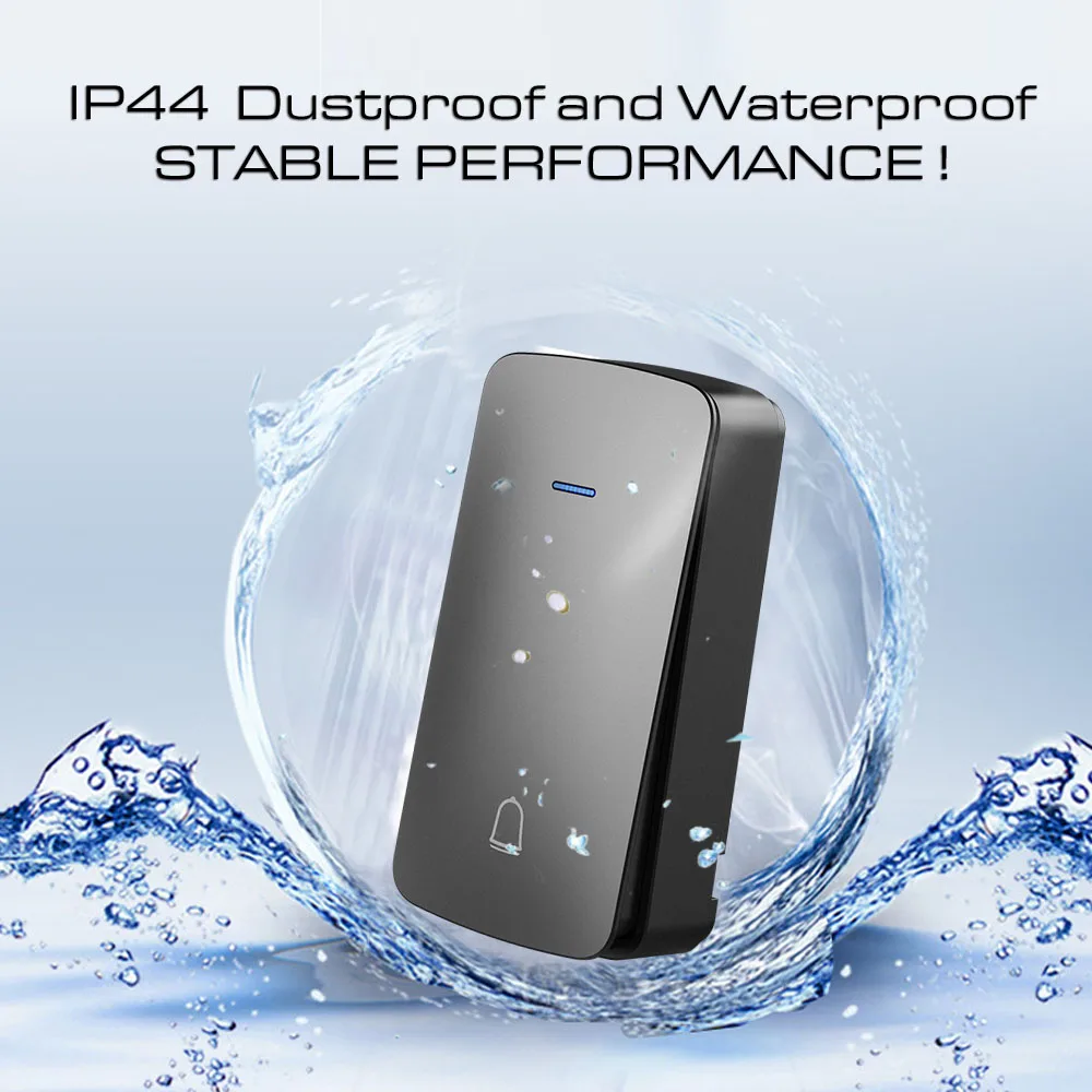 Wireless Plug Through Doorbell with Additional Socket with kinetic battery free bell push button no need battery