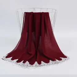 Muslim wedding dress shawls pashmina black with floral floral embroidered chiffon lace scarf for edges hijab