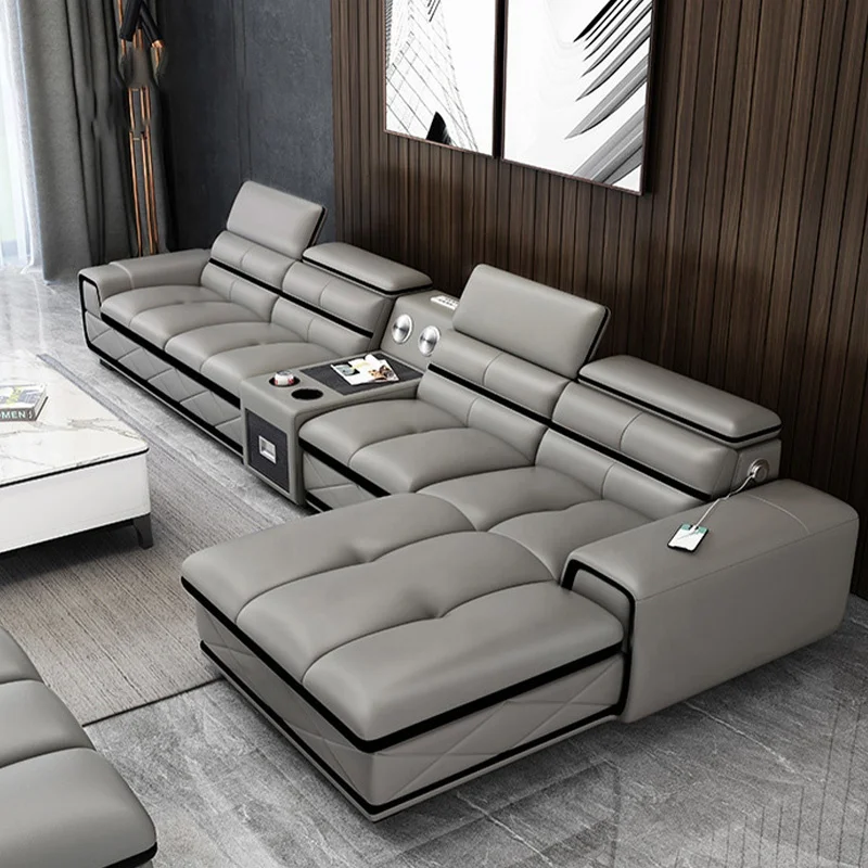 Modern Itailian L Shape Sofa Simple Leather Sofa Living Room Combination Function Luxury Sofa Set