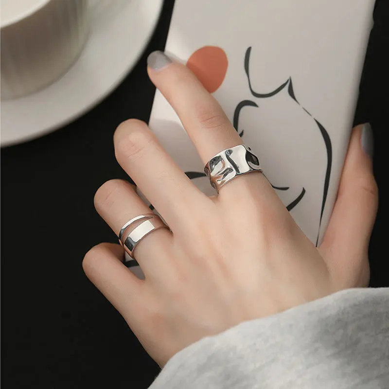 Japan and South Korea irregular convex ring female silver small niche design hollow simple versatile