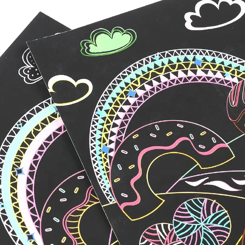 
DIY Cartoon Style Scratch Paper Card For Kids Arts and Crafts Activity Set 