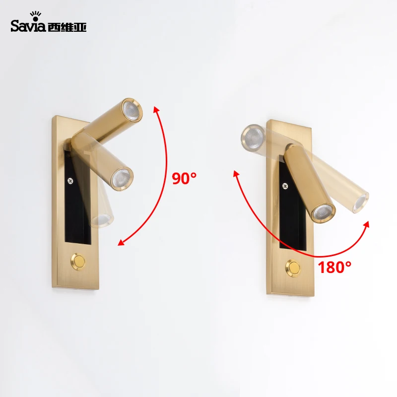 
Saiva LED COB Aluminum Alloy Brass Decorative Bedside Reading Light Wall Lamp Recessed Mount With On Off Switch For Indoor Home 