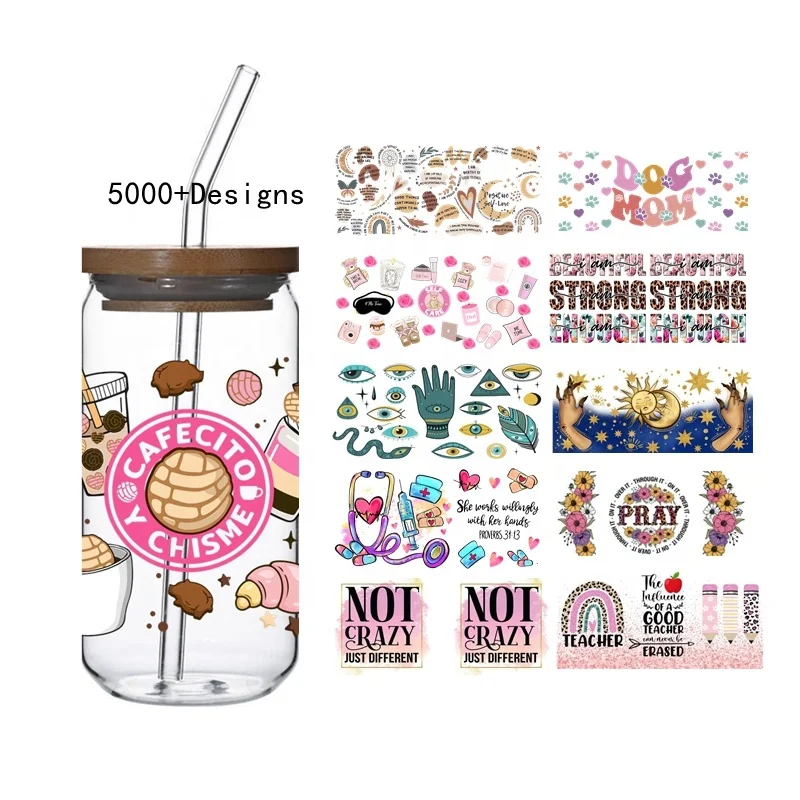 100 Стили, новый тренд, различные модели кофе, УФ Dtf, Стикеры для обертывания чашки, Вдохновляющие УФ Dtf обертывания для стаканов на 16 унций