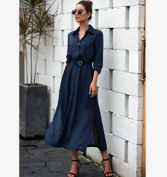 office lady popular design stylish long sleeve women long shirt dresses  OC21