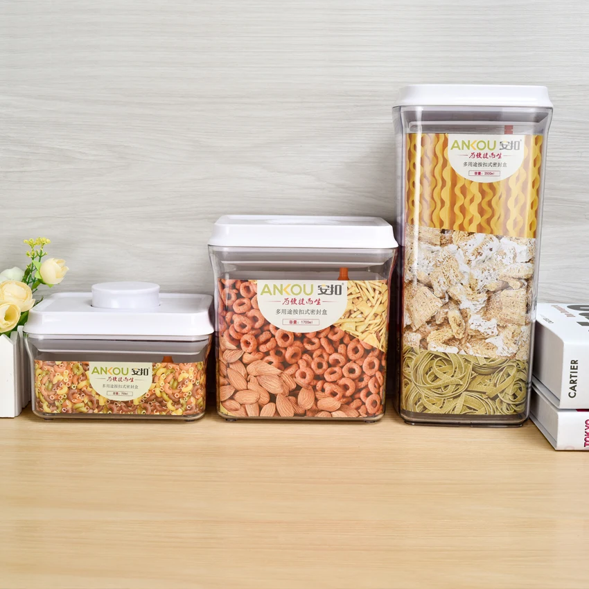 Ankou Kitchen Unique Design Stackable Airtight Dry Goods Food Storage Plastic Container Easy To Lock And Open Pop Canisters Set