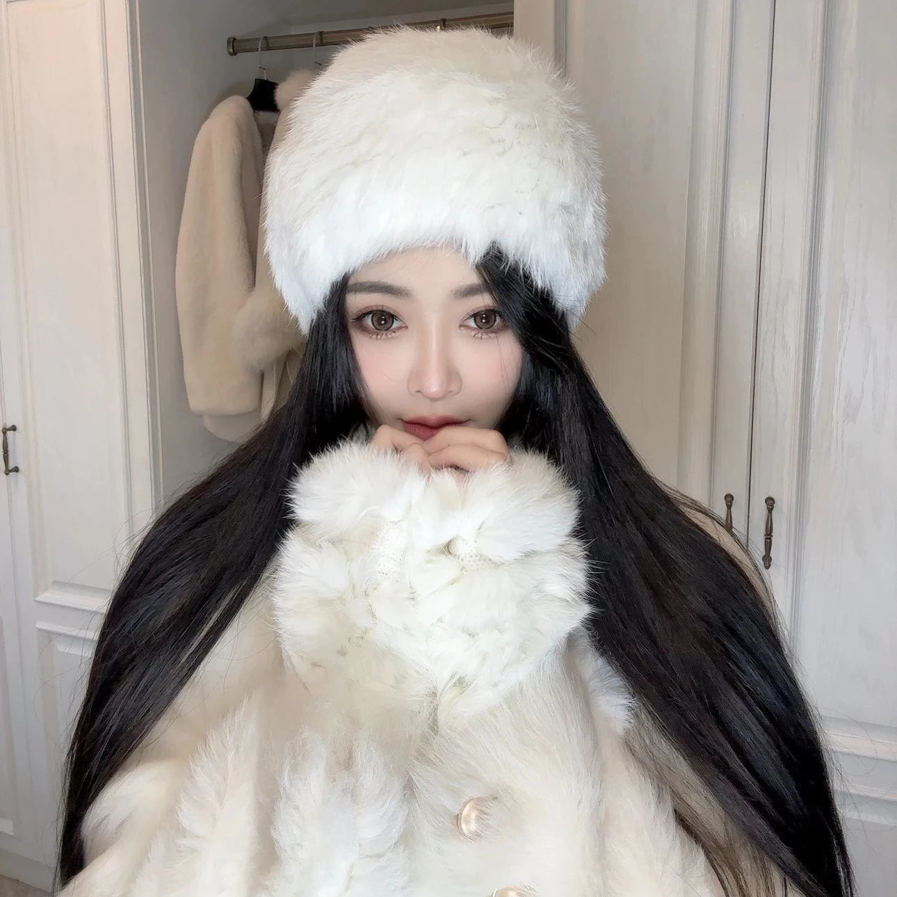 IC-KHR FUR WINTER Hot Sale Rabbit fur hats for women In Winter Female Knitted Warm Hat