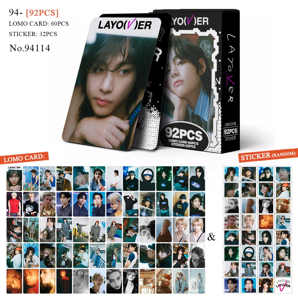 New Hot Wholesale 92pcs KPOP V Peripheral Boutique Small Card 60pcs LOMO Card 32pcs Bicycle Sticker Collector Card