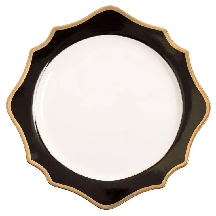 New arrival luxury gold dinner plates irregular dinnerware wedding black ceramic charger  plates with gold rim