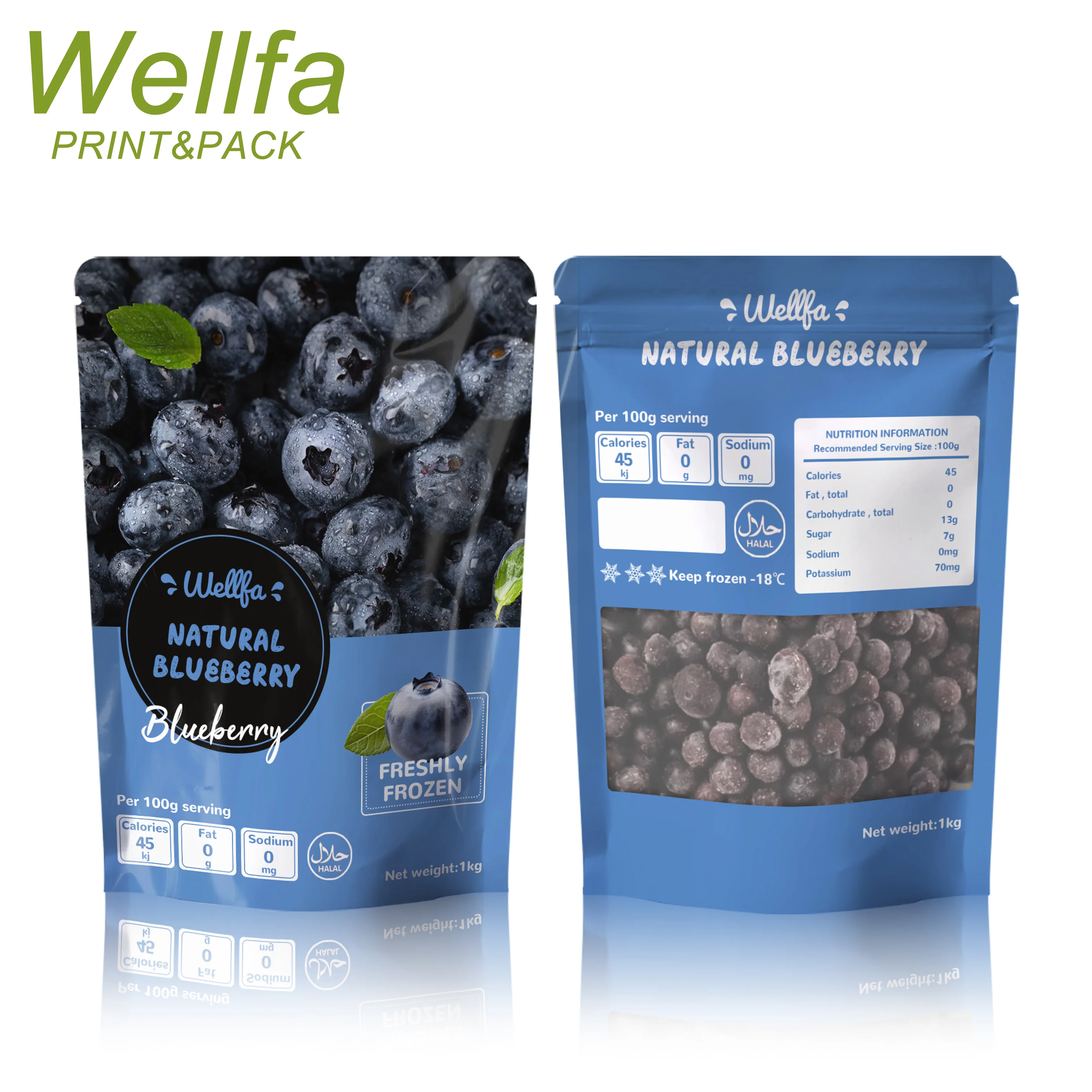 Custom Printed Plastic 500g 1Kg Product Zip Lock Frozen Vegetable Food Pouch Bag Frozen Fruit Packaging