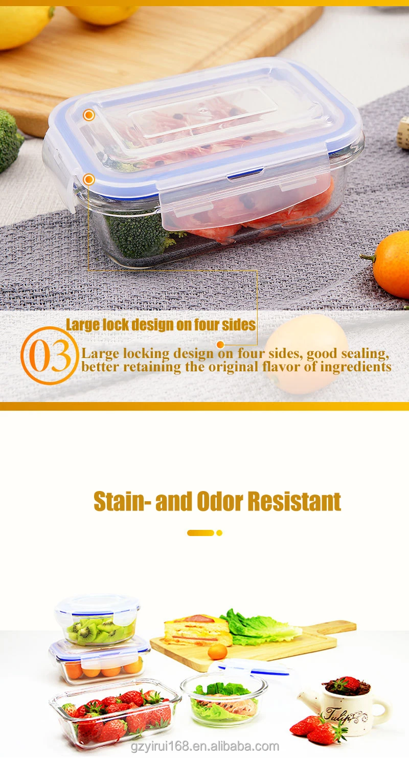 ODM / OEM Home Storage Glass Food Storage Containers with Lids Portable Lunch Box For School Picnics